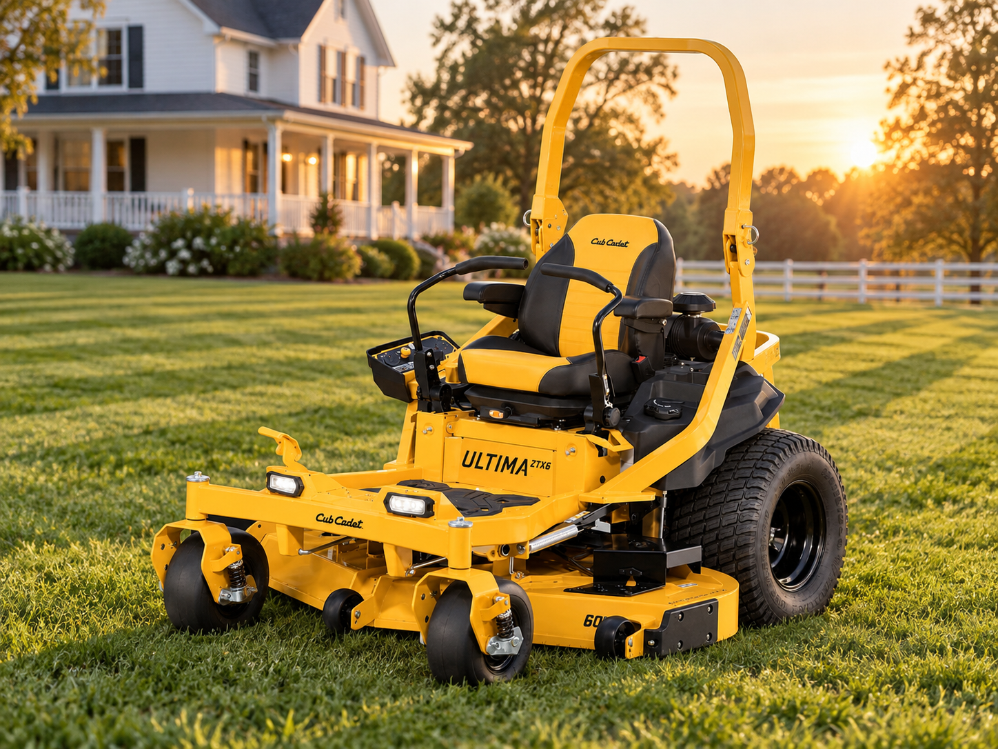 Riding lawn mower on a freshly cut lawn