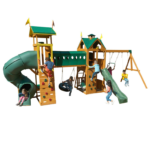 KidKraft Mockingbird View Wooden Swing Set / Playset with Tower, Hoop, Tunnel, and Tire Swing - Image 2